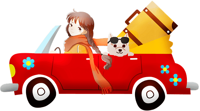 אנימציה של ילדה על רכב אדום