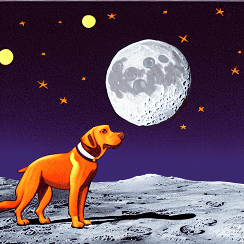 כלב כתום הולך על הירח - תמונת AI