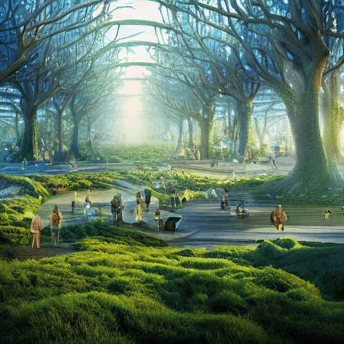 תמונה של עיר יער קסומה מהעתיד - תמונת AI